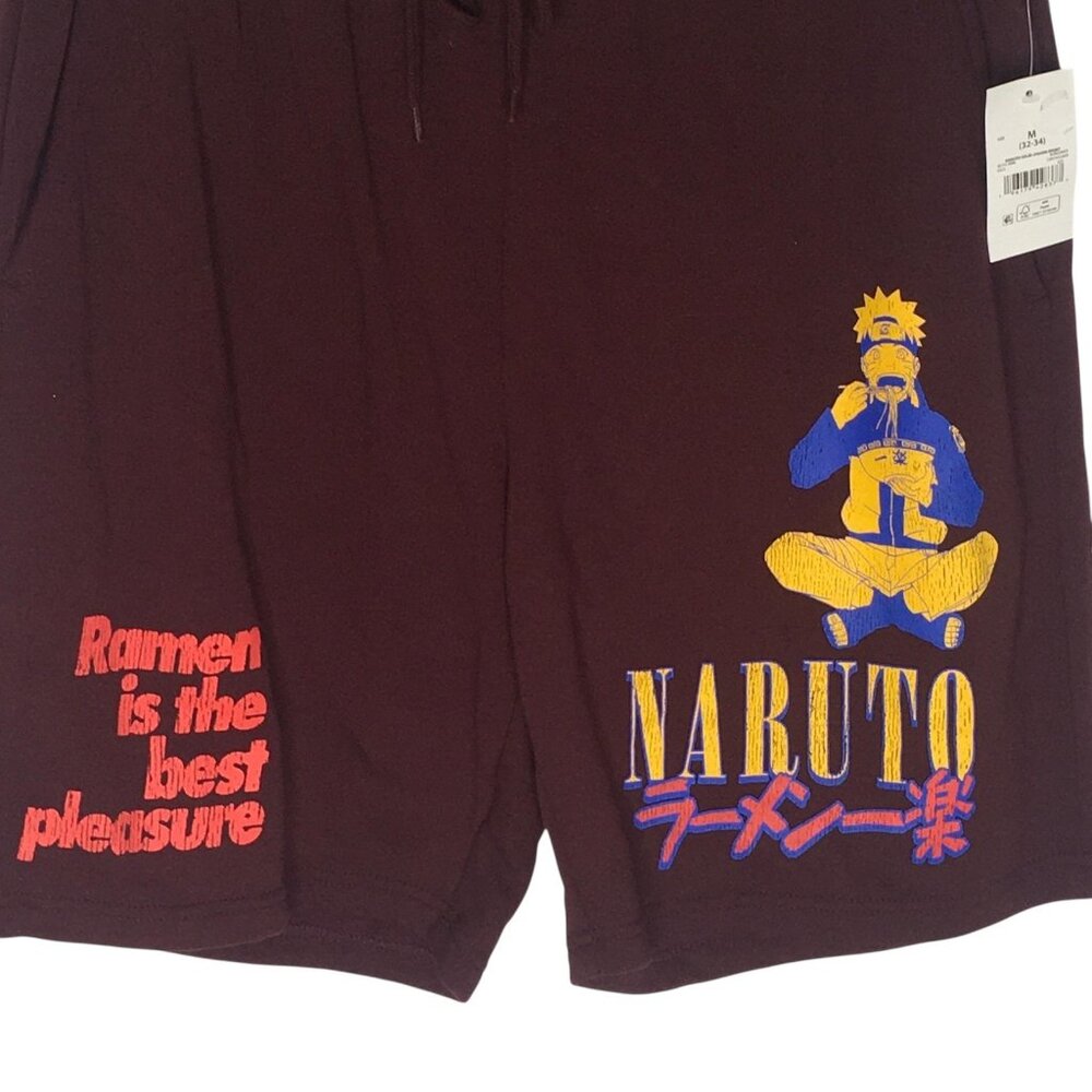 Naruto Shippuden Shorts Mens Medium 32-34  Burgundy Jogger Graphic Ramen Anime